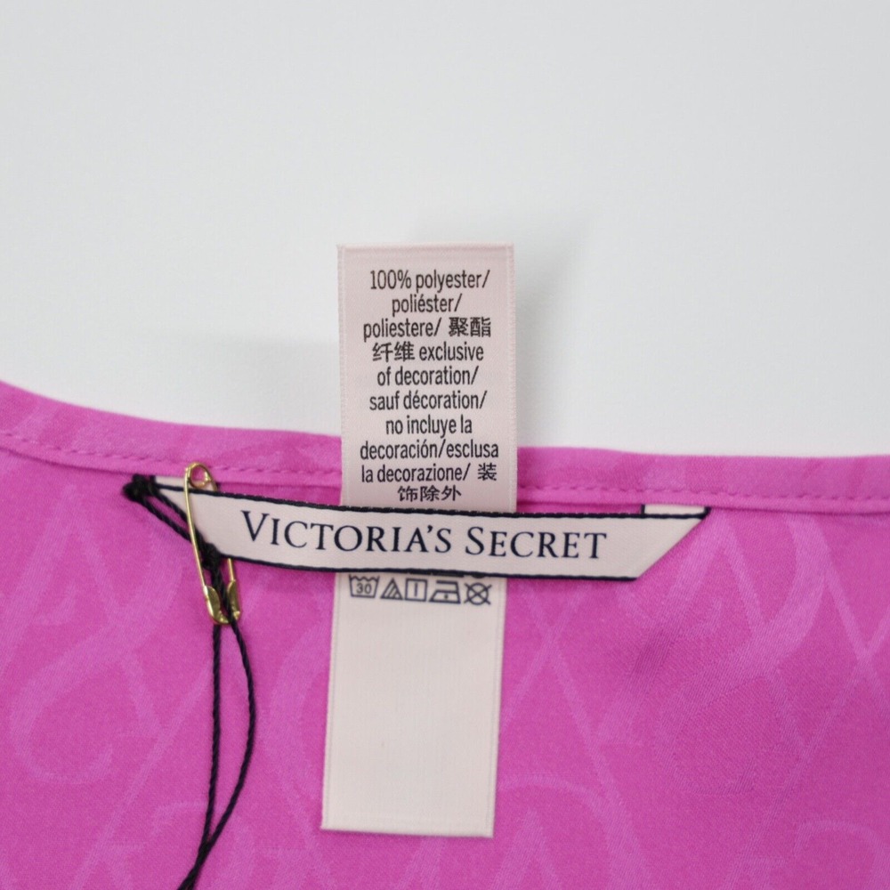 Victoria's Secret Women's Satin Racerback Allover Logo Sleepwear Tank Top Pink M - Picture 8 of 8